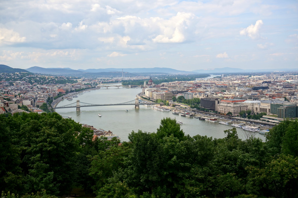 Вид сверху на Дунай и город